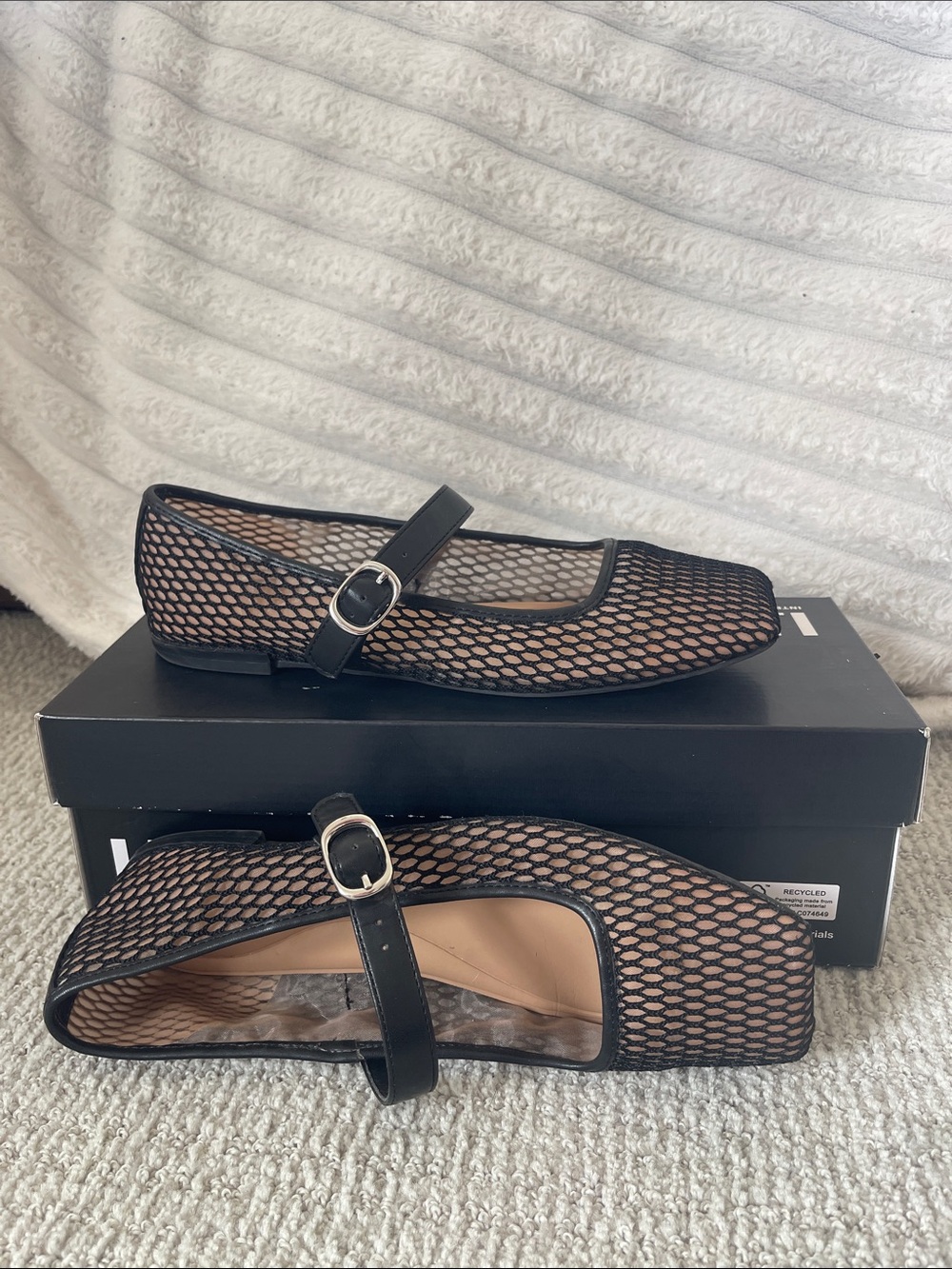 INC International Concepts Black Mesh Mary Jane Flats with Silver Buckle
